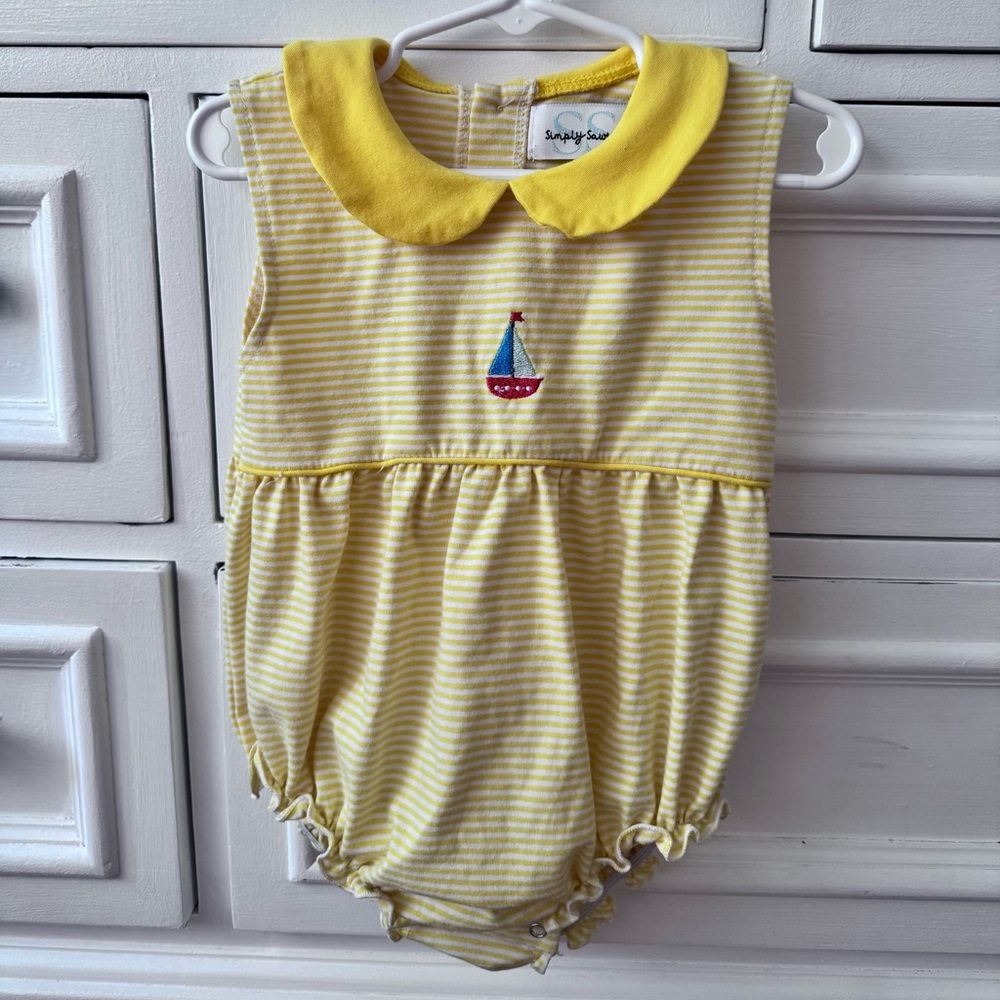Yellow Striped Toddler Bubble with Sailboat Embroidery